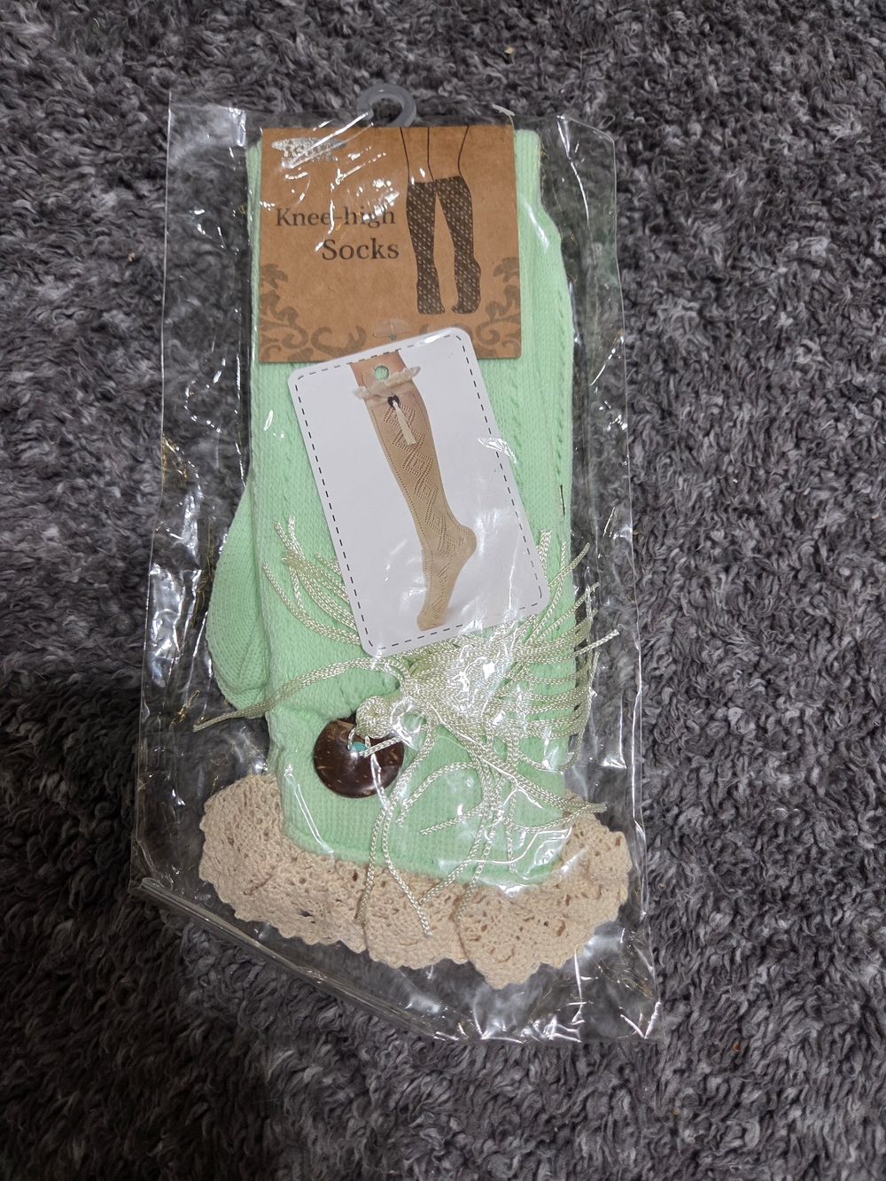 Knee High Mint Green Socks with Lace Trim